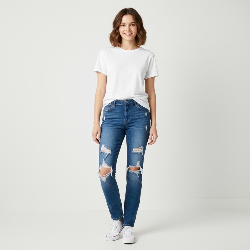 Fashion Nova Blue Ripped Skinny Jeans